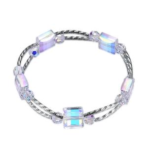 Quality 2.6in 0.38oz Square Crystal Bracelet 3 Layer Synthetic Slider Silver Bracelet wholesale