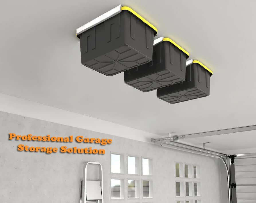 Overhead Storage Bin Rack for 4 Bins Garage Ceiling Rail Storage Bin Ceiling Rails Garage Ceiling Storage Racks