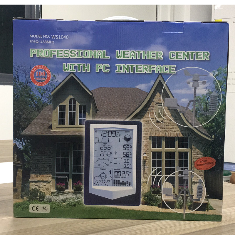 185*123*23mm Size Wireless Indoor Outdoor Weather Station With Sensor And Color Display