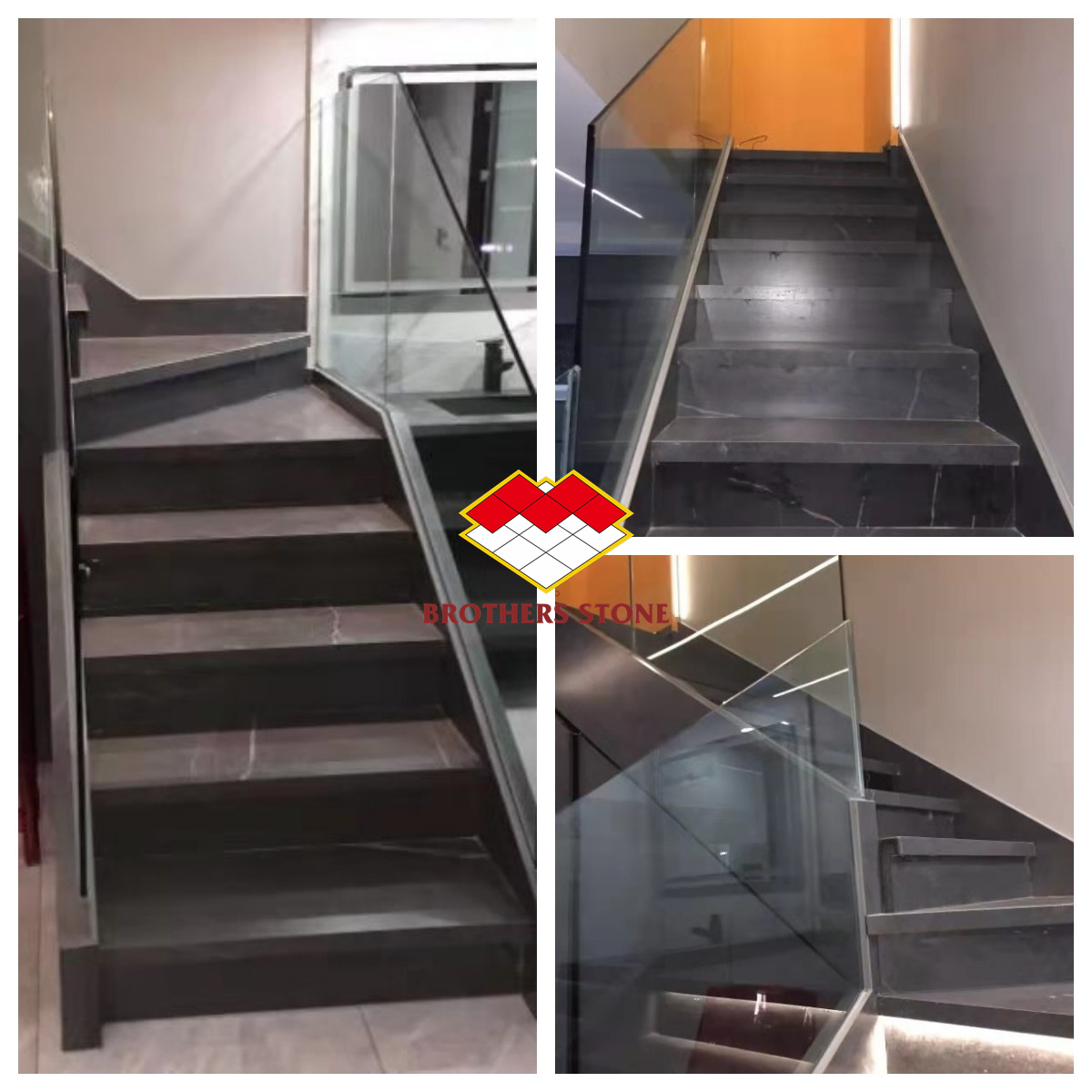 Porcelain Thin Slab Staircase Made in with Customized Polished or Matte Surface Finishing