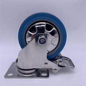 Quality 3 Inch Blue Rubber Brake Caster Wheels Stainless Steel Bracket wholesale
