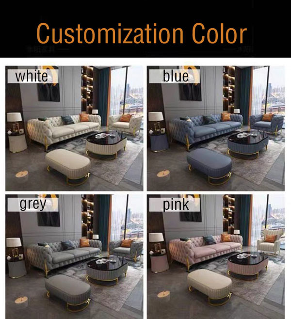 Luxury Blue Leather Sofa Set Living Room Furniture Durable Eco Friendly