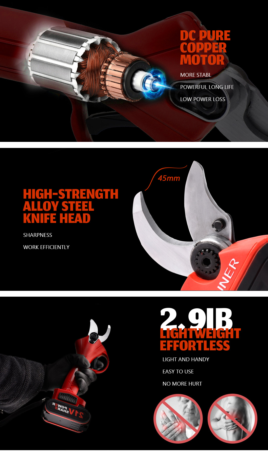 DC 21V Electric Pruning Shears 1.2in Tree Branch Cutter Battery Operated 28N.M
