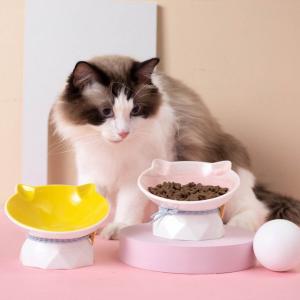 Quality Cat Ears 20 Degree Elevated Tilted Cat Bowls Raised Macaron Color Ceramic Dog Bowls wholesale