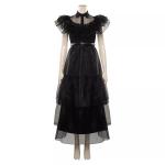 Wednesday Addams Family Costume Black Halloween Cosplay Dress for Girls and
