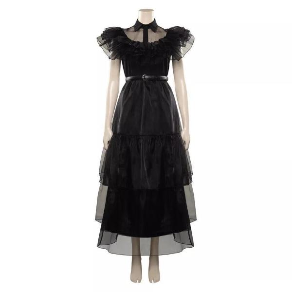 Wednesday Addams Family Costume Black Halloween Cosplay Dress for Girls and