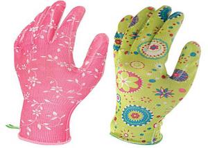 Quality Flower Printed Floral Gardening Gloves , Nitrile Palm Coated Gloves wholesale
