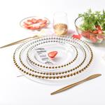 Wedding Round Fruit Salad Gold Plated Dish Glass Beaded