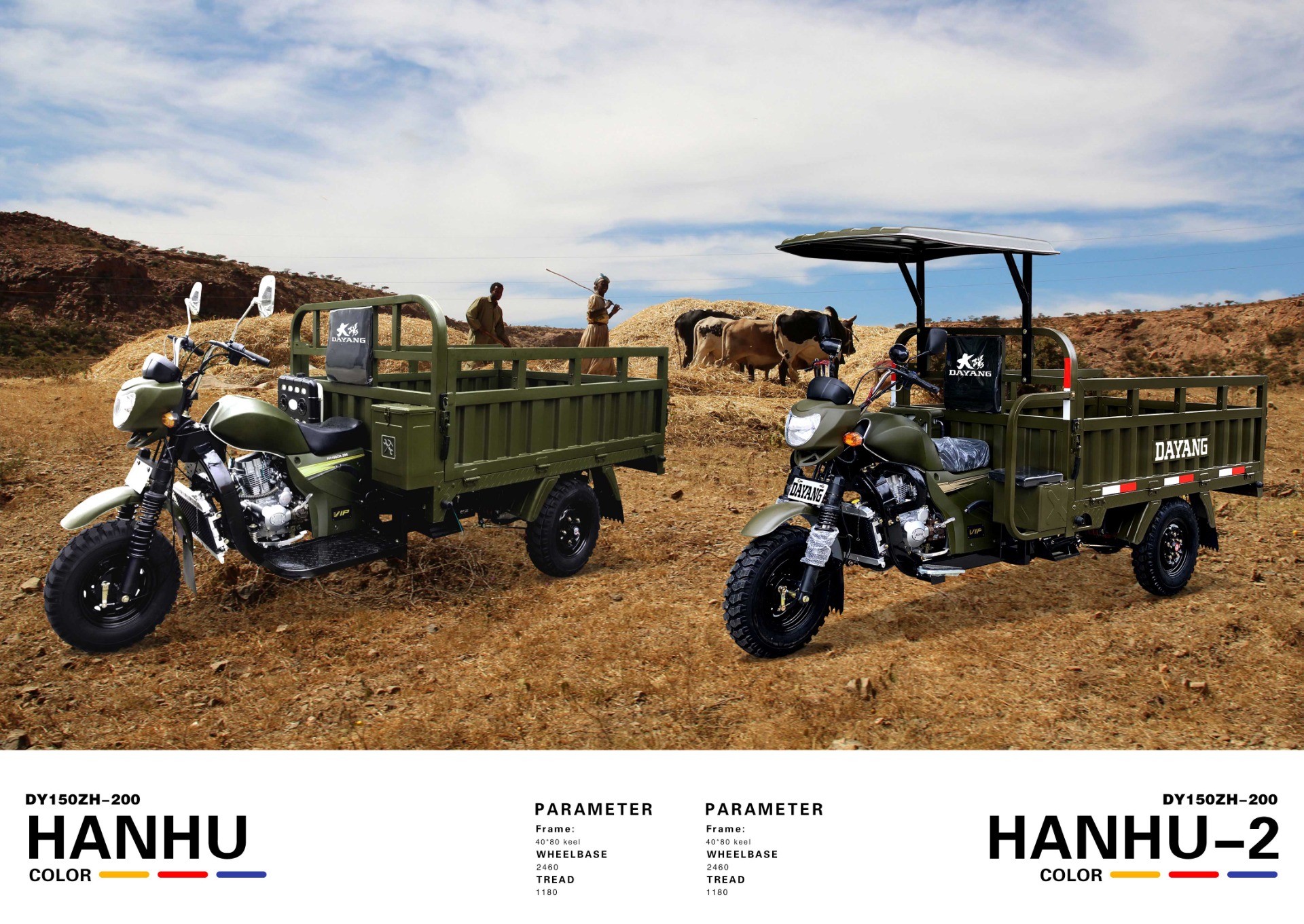 800W Semi-Cabin Motorized Cargo Tricycle with Enclosed Cabin and Plastic Cargo Cover