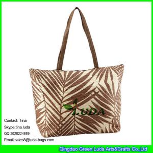 Quality LUDA fashion leaf printing handbags paper straw beach tote bag wholesale