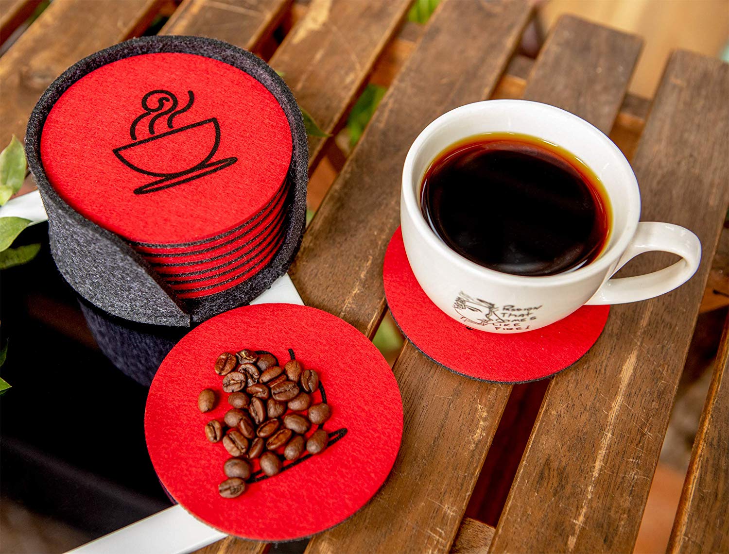 Customized Felt Drink Coffee Coaster Christmas Cup Mat With Holder
