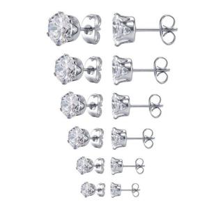 Quality Jewelry Zircon Earrings Women's Stainless Steel Round Clear Cubic Zirconia Stud Earring wholesale