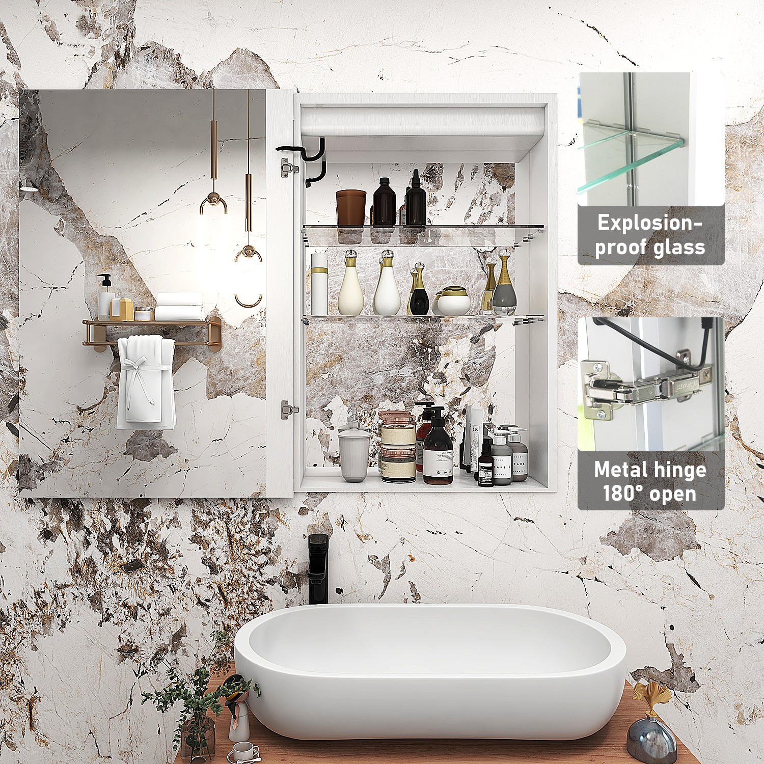 Personalized LED Mirror Medicine Cabinet Shatter Resistant Easy Maintenance