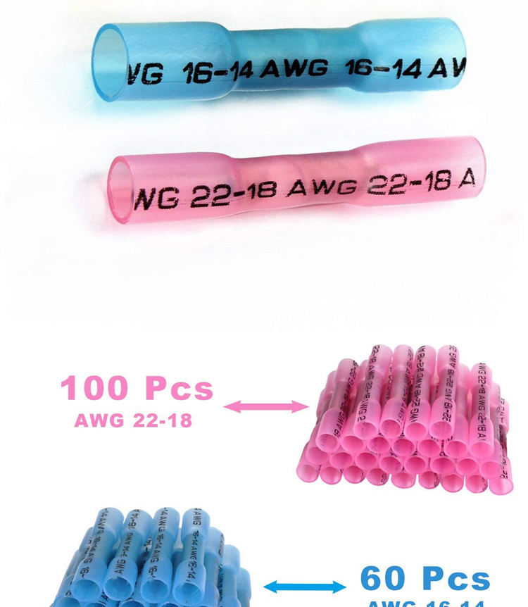 Green Heat Shrink Wire Butt Connectors , Crimp Connector Kit 100 Red 60 Blue 40 Yellow