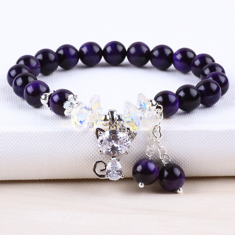 Purple Tiger Eye Semi Precious Stone Bracelets 8mm Bead Handmade Gemstone Bracelets