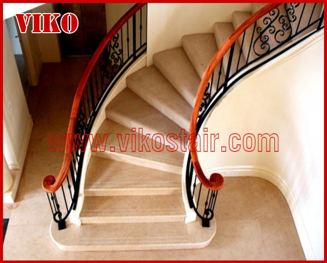 Wrought Iron Staircase VK106S WroughtIron Handrail Tread Marble,Railing tempered glass, Handrail b eech Stringer,carbon