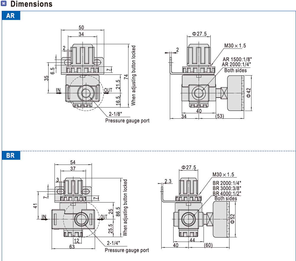 1 / 4" 0.2kg Black Air Preparation Units Ar2000 Br2000 3000 Normal Pressure