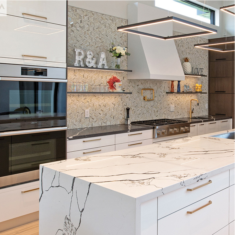 Quartz Stone Countertop Solid Wood Kitchen Cabinet for European Style Kitchen Design