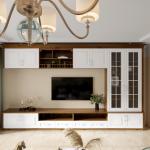 MDF Solid Wood TV Stand Cabinet 80 inch With Anti Water Drawers
