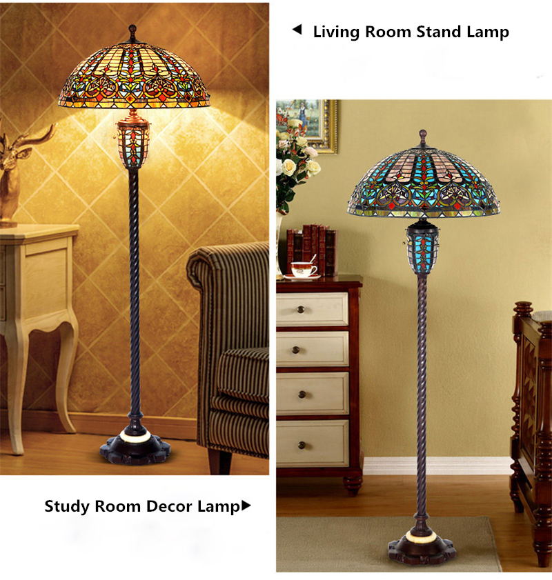Vintage Baroque Warm Light Floor Lamp With Led Bulb Tiffany Style Easy Move