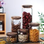 4.52" Transparent Glass Containers With Wood Lids Food Storage 950ml Anti Spill