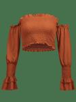 Off The Shoulder Ladies Ruffle Long Sleeve louses Shoulder Off Smocked Crop top