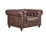 Chesterfield High Back Leather Armchair Dark Tan Brown Color Soft Sponge