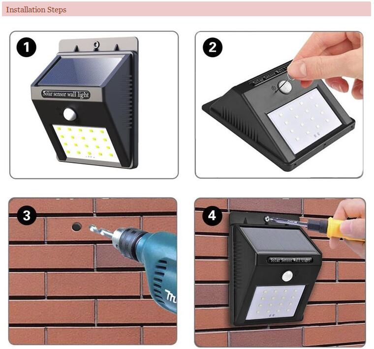 Wireless Waterproof Motion Sensor Outdoor 20Led Security Night Light Solar Wall Lights