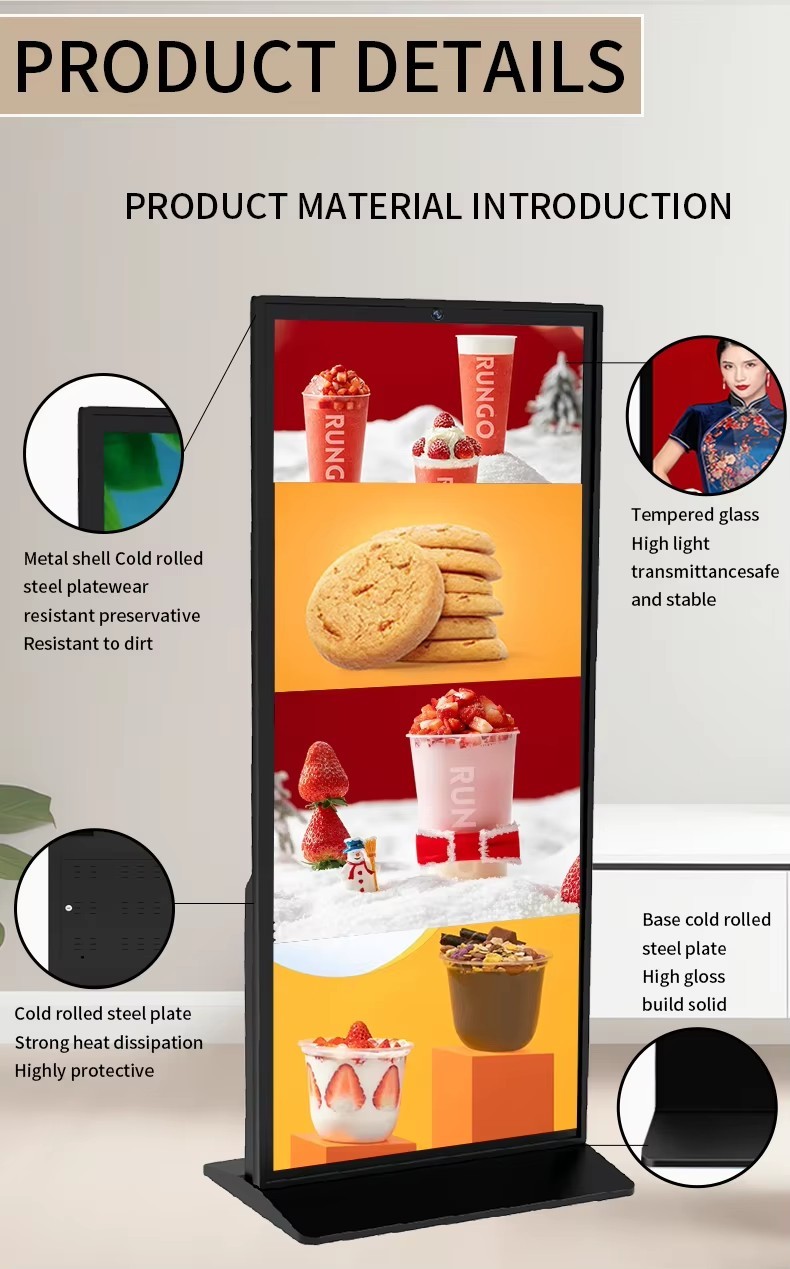 75 Inch Floor Stand Digital Signage and Displays 4K Full Screen