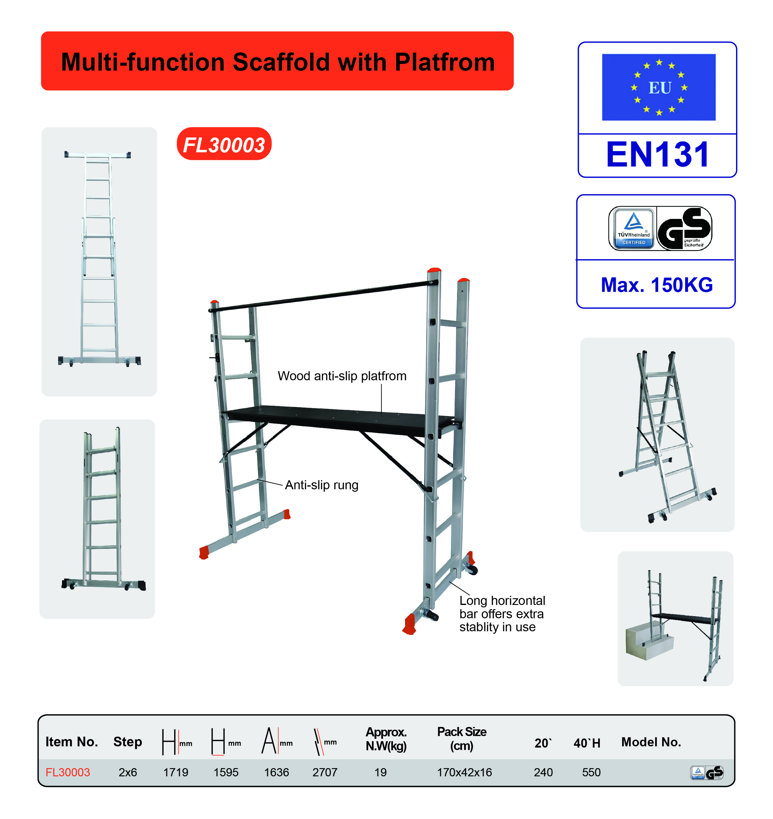 Robust Strength Lightweight Scaffold Tower 2x6 Folding Scaffold Tower