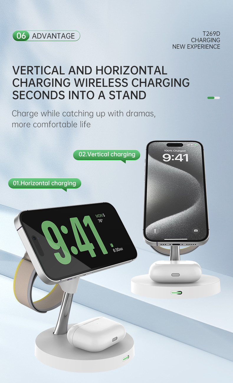 Zinc Alloy ABS Black White Magnetic Wireless Charger 15W Power 4-in-1 Charging Station