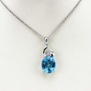 Quality 925 Silver 9mmx11mm Oval Blue Topaz Cubic Zirconia Pendant (PSJ0429) wholesale