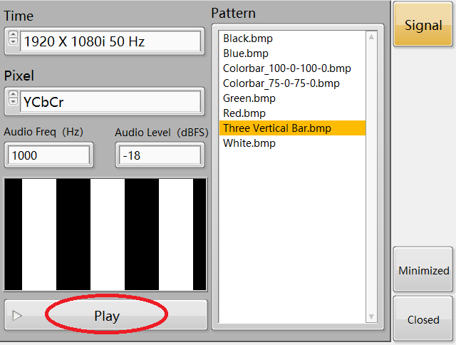 Three Vertical Bar Signal IEC62368 Three Vertical Bar Signal.RDL-100 video signal generator