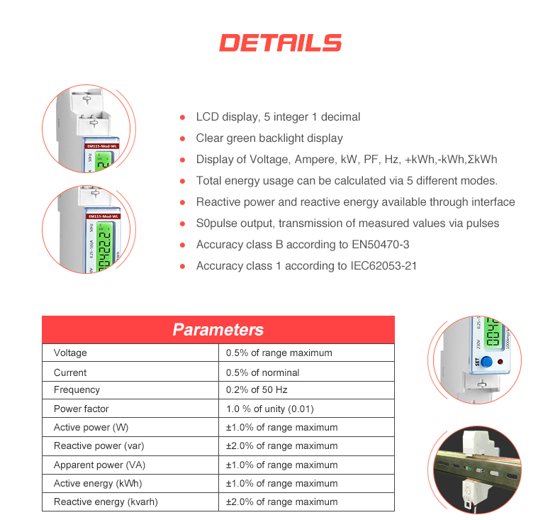 Modbus RTU Communication EM115-Mod-WL 230V 5A Wireless Single Phase Smart Meters