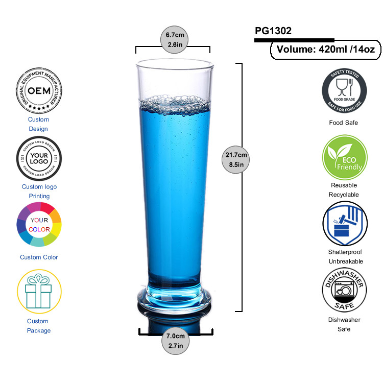 Polycarbonate Pilsner Glass Footed 14oz 420ml Plastic Juice Glasses