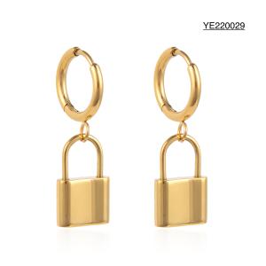 Quality CE Female Stainless Steel Gold Earrings Vintage Lock Metal Pendant Earrings wholesale