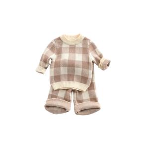 Quality Custom LOGO Cotton baby sweaters sets newborn winter Clothes Sets Jacquard Chunky knitted Pant Long sleeve kids knit s wholesale