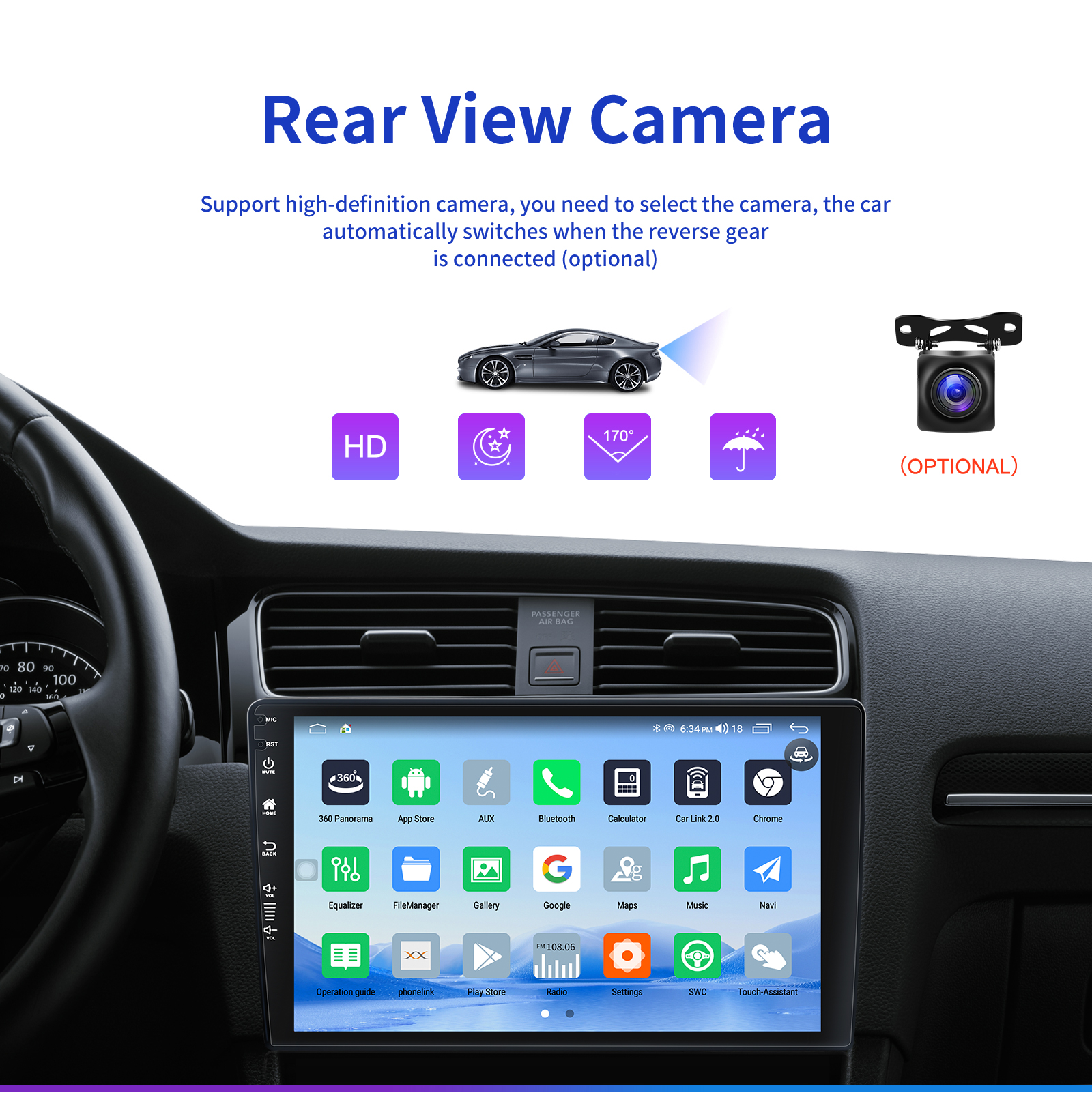 9" Touch Screen Android 12 Car Multimedia Player with GPS Navigation Multi Language