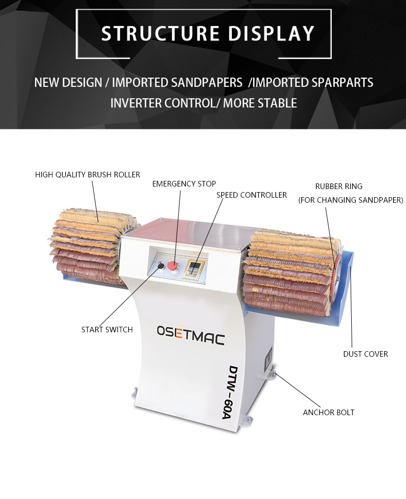 132 KG Two Rollers Manual Brush Sanding Machine DTW-60A for Wood Polishing from OSETMAC