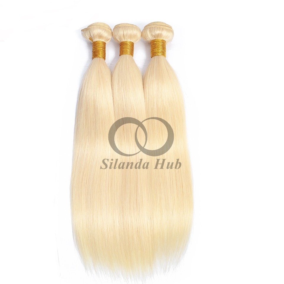 #613 Bleached Blonde Straight Remy Human Hair Bundles Sew In Weave Bundles Brazilian Bundle Deals