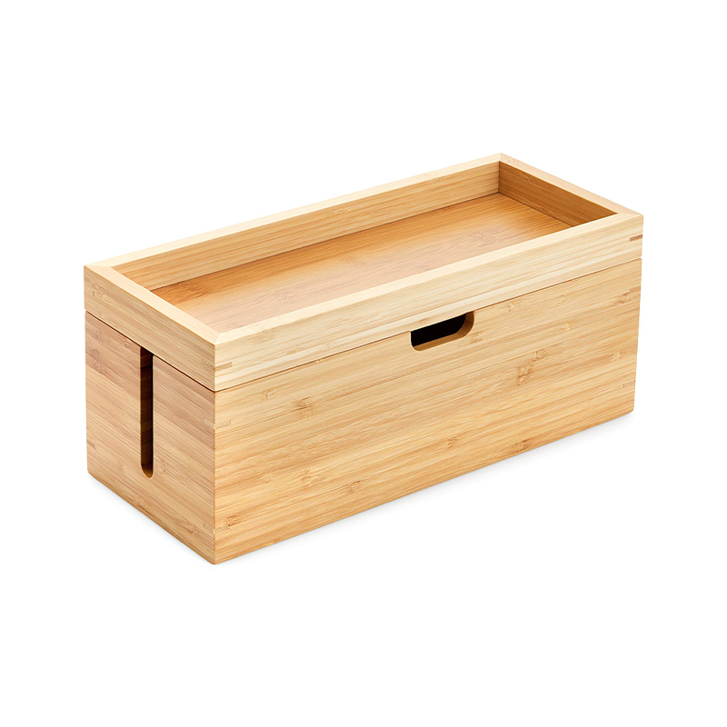 Convenient Bamboo Storage Box With Lid For Neatly Storing Cables 1-2KG 31.8x12.2x10cm