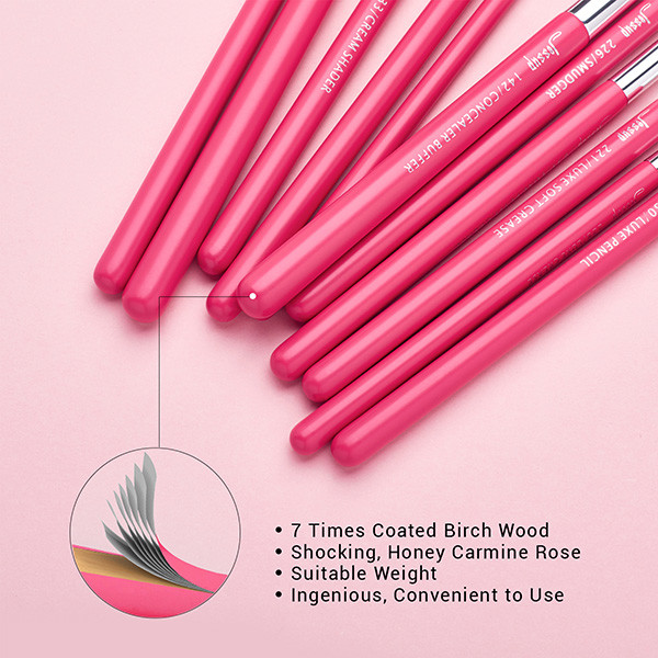 Jessup 15pcs Rose-carmin/Silver Eye Makeup Brush Set Wood Handle Cosmetic Makeup Brush Set T197
