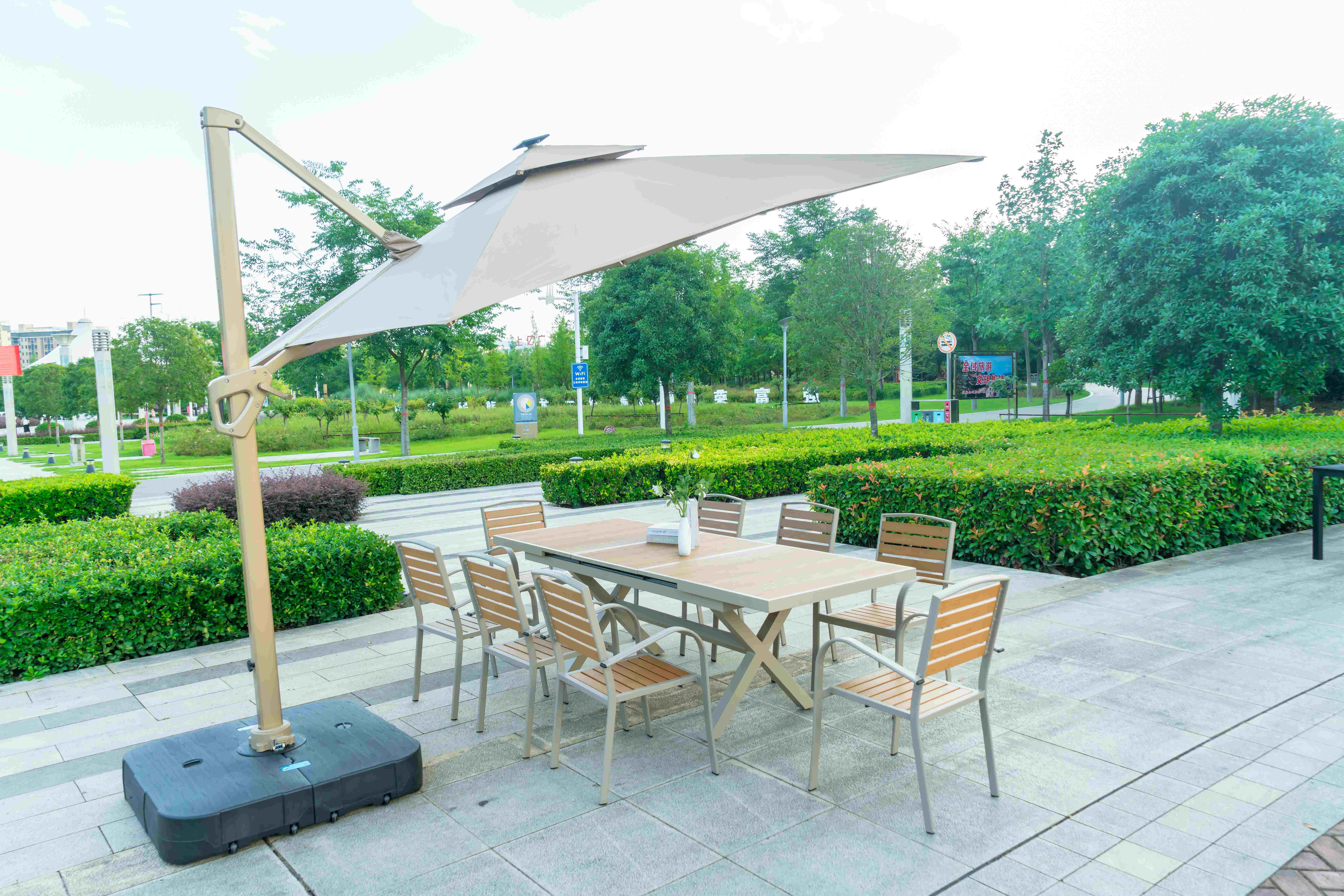 9 Pieces Plastic Wood Outdoor Restaurant Garden Tables Chairs Outdoor Furniture Patio Dinning Table Patio Furniture