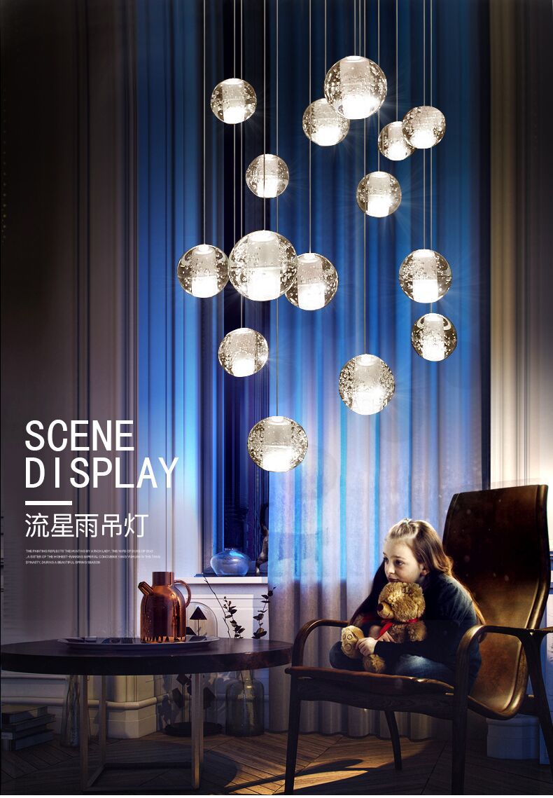 Modern LED Ceiling Long Chandelier Lighting Bubble Crystal Pendant Lamp(WH-NC-80)