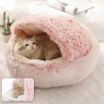 Chunky Plush Hooded Calming Dog Bed Nest Cat Bed 2 In 1 Cat Cave Donut Cat Bed