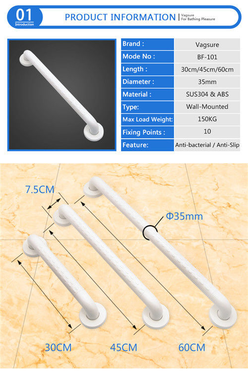 Non Barrier Bathroom Fixtures And Fittings / Shower Grab Bars Diameter 35MM