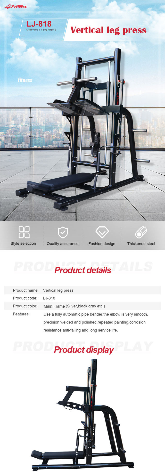 Commercial Black Color Grade Gym Equipment Fitness Vertical Leg Press Training Machine