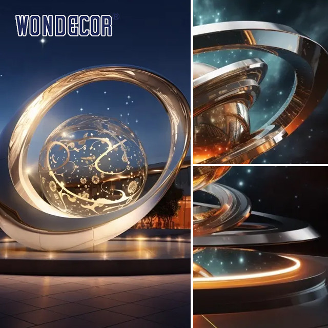 Large Square Metal outdoor stainless steel sculpture Abstract Galaxy Universe