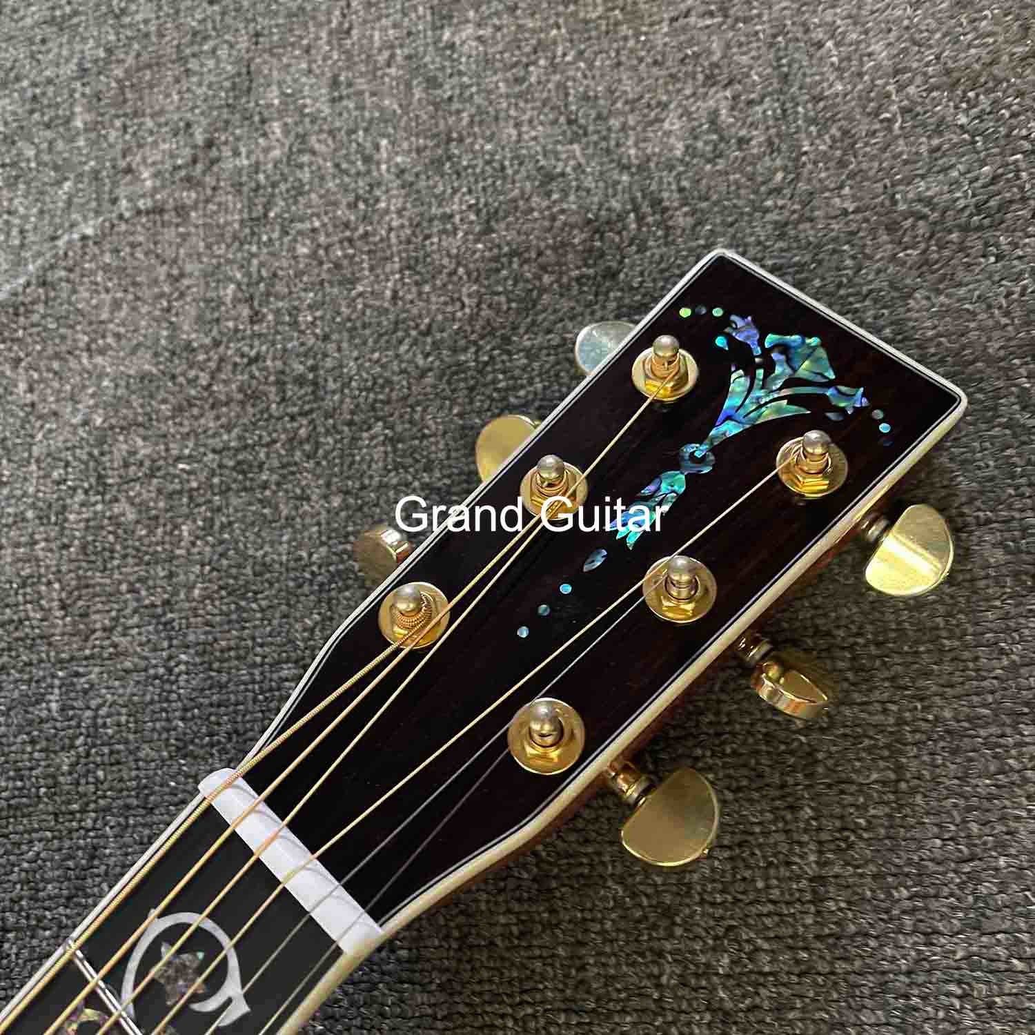 Custom Deluxe Solid Spruce Top Dreadnought Body Ebony Fingerboard 41 Inch Real Abalone Acoustic Guitar