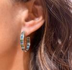 Jewelry Main Material Silver Baguette Blue and Green Topaz Stud Hoops for